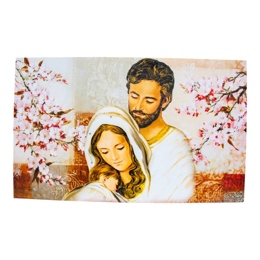 PANNELLO SACRA FAMIGLIA DAY OLIO SU TELA CON BRILLANTINI CM. 55 X 90