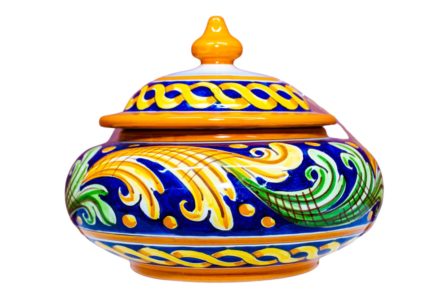 PORTA CIOCCOLATINI/BISCOTTIERA DIAMETRO 15 CM. IN CERAMICA DI CALTAGIRONE A. BORIA