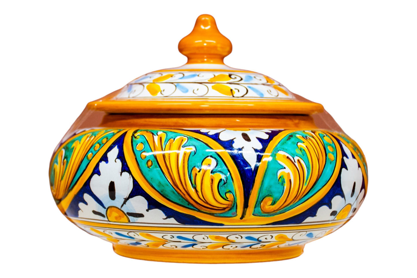 PORTA CIOCCOLATINI/BISCOTTIERA DIAMETRO 15 CM. IN CERAMICA DI CALTAGIRONE A. BORIA