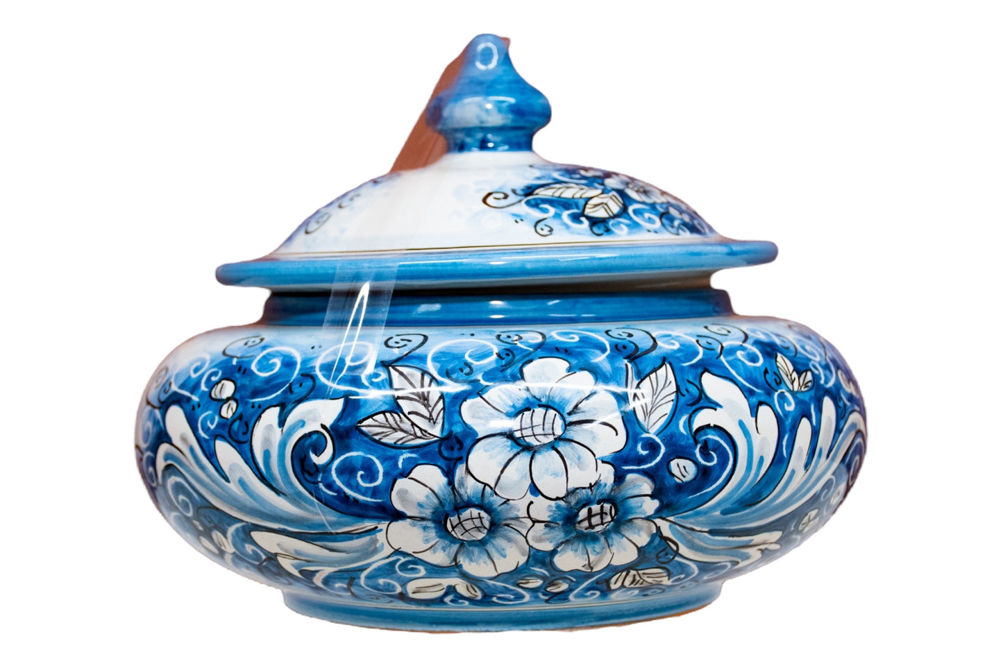 PORTA CIOCCOLATINI/BISCOTTIERA DIAMETRO 15 CM. IN CERAMICA DI CALTAGIRONE A. BORIA