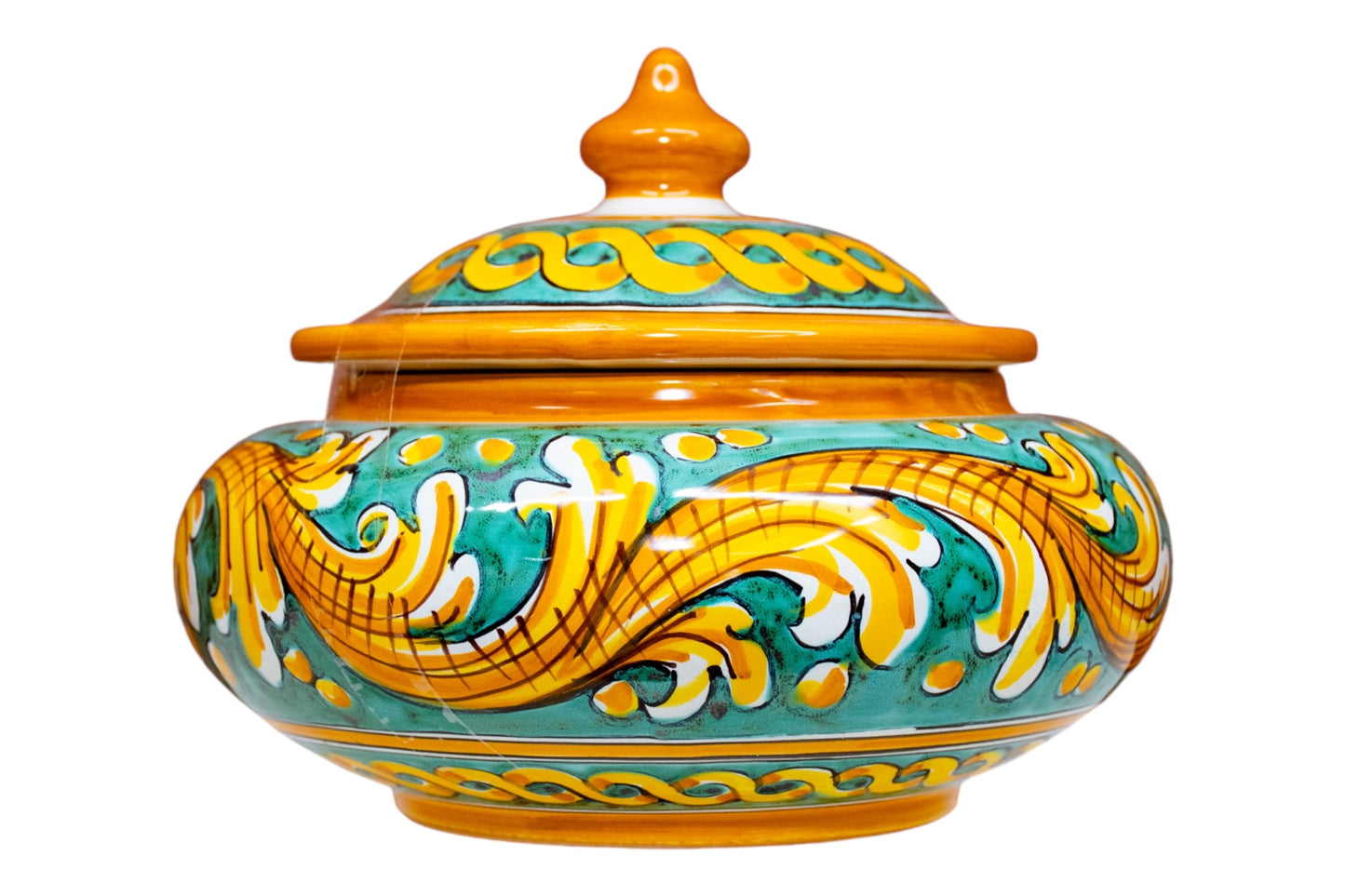 PORTA CIOCCOLATINI/BISCOTTIERA DIAMETRO 15 CM. IN CERAMICA DI CALTAGIRONE A. BORIA