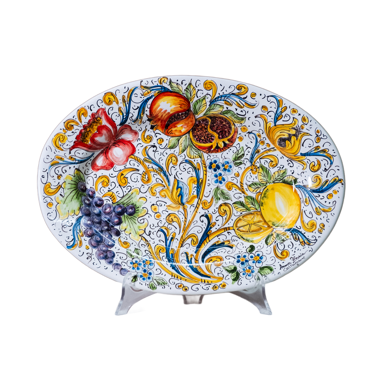 PIATTO OVALE 40X28 IN CERAMICA DI CALTAGIRONE ANNA BORIA