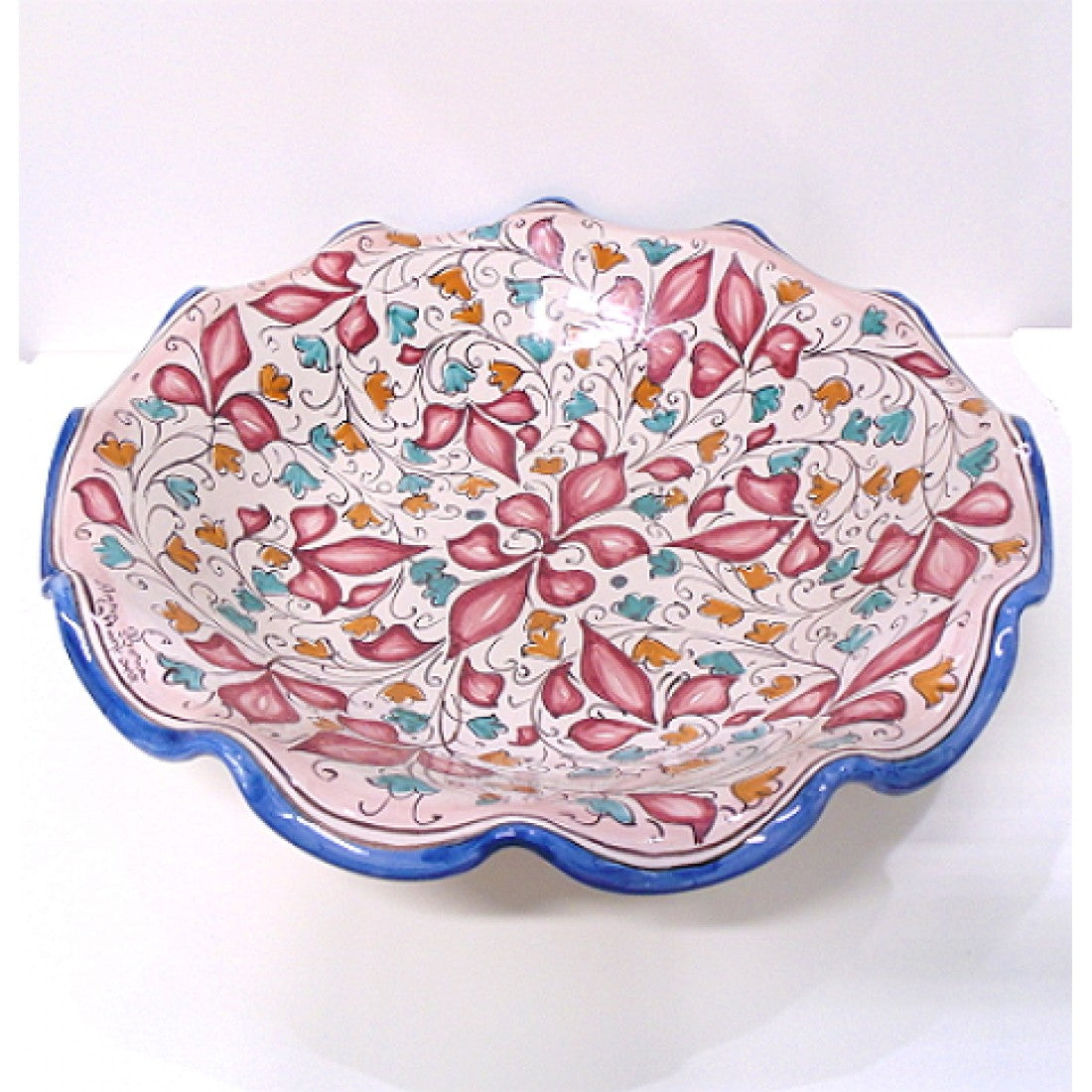 CENTRO TAVOLA SMERLATO SENZA PIEDE DIAMETRO 30 CM. IN CERAMICA DI CALTAGIRONE ANNA BORIA