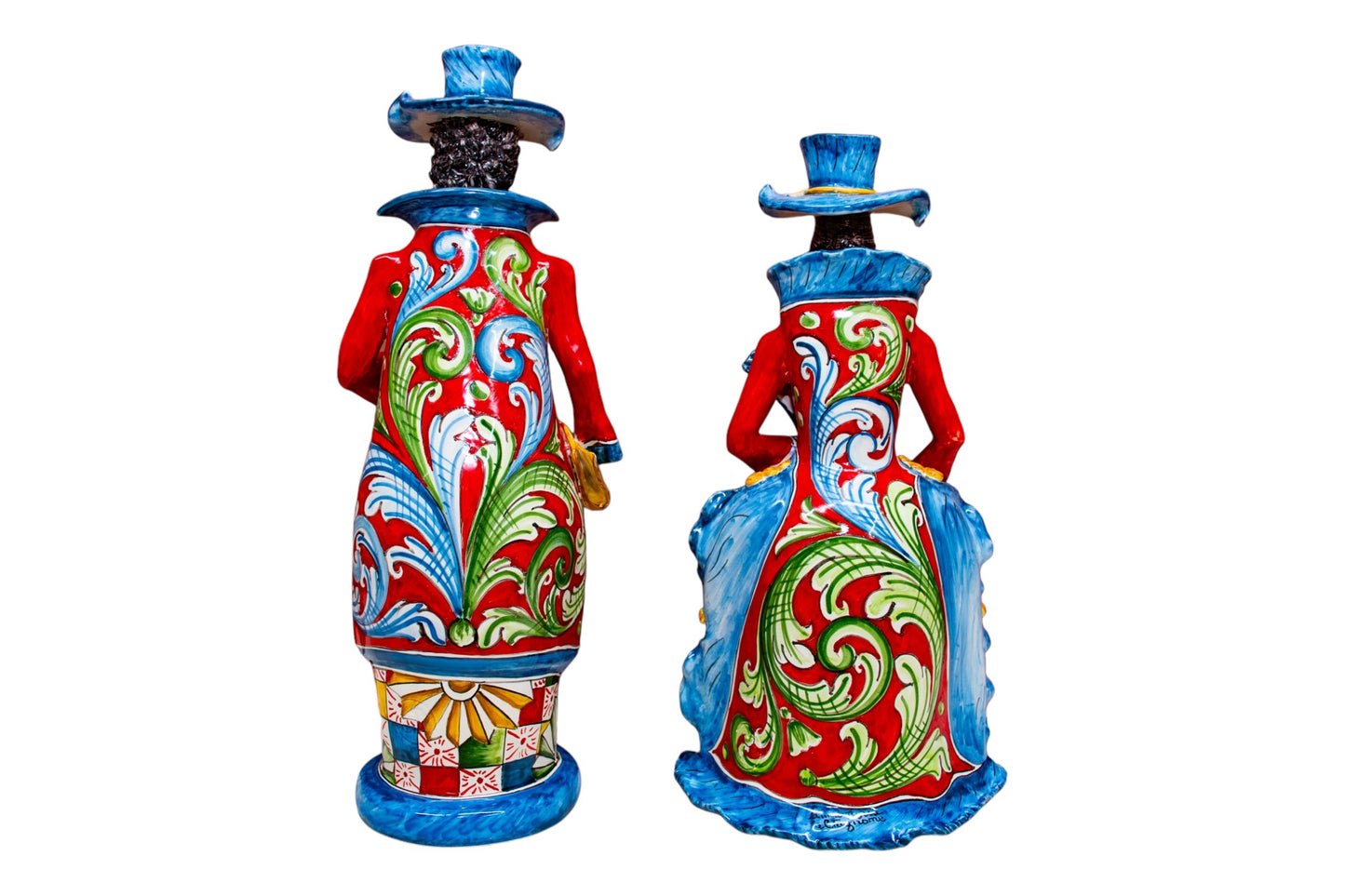 COPPIA LUMIERE PERSONAGGIO (UOMO DONNA) H.40 CM. IN CERAMICA DI CALTAGIRONE ANNA BORIA