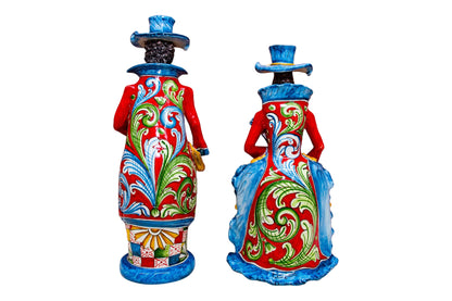 COPPIA LUMIERE PERSONAGGIO (UOMO DONNA) H.40 CM. IN CERAMICA DI CALTAGIRONE ANNA BORIA