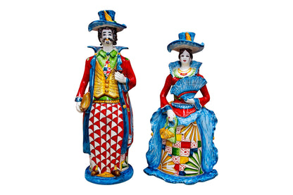 COPPIA LUMIERE PERSONAGGIO (UOMO DONNA) H.40 CM. IN CERAMICA DI CALTAGIRONE ANNA BORIA