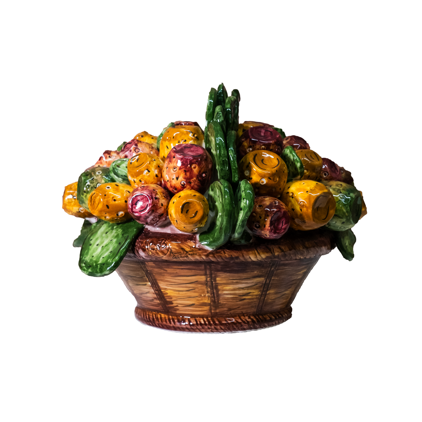 CESTO FICHI D'INDIA IN CERAMICA DI CALTAGIRONE ANNA BORIA