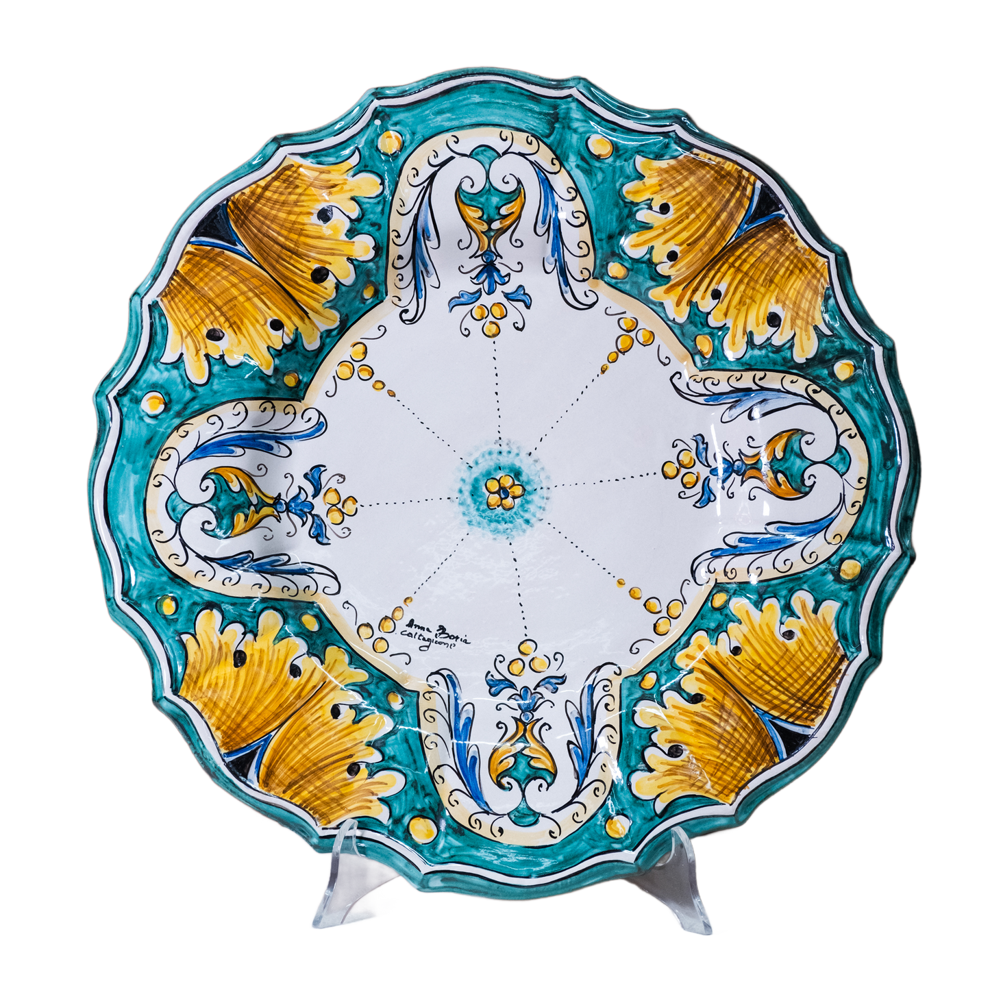 PIATTO SMERLATO  DIAMETRO 45  IN CERAMICA DI CALTAGIRONE ANNA BORIA